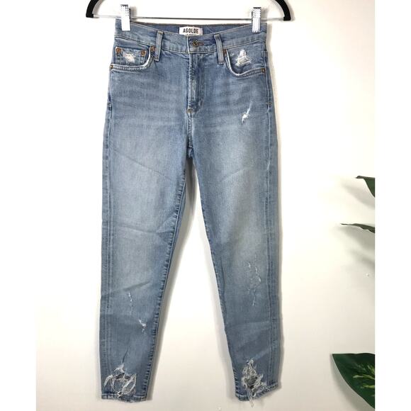 Agolde Sophie Crop in Vertigo Distressed Skinny Light Wash Denim Jeans Size 24 - Picture 1 of 13